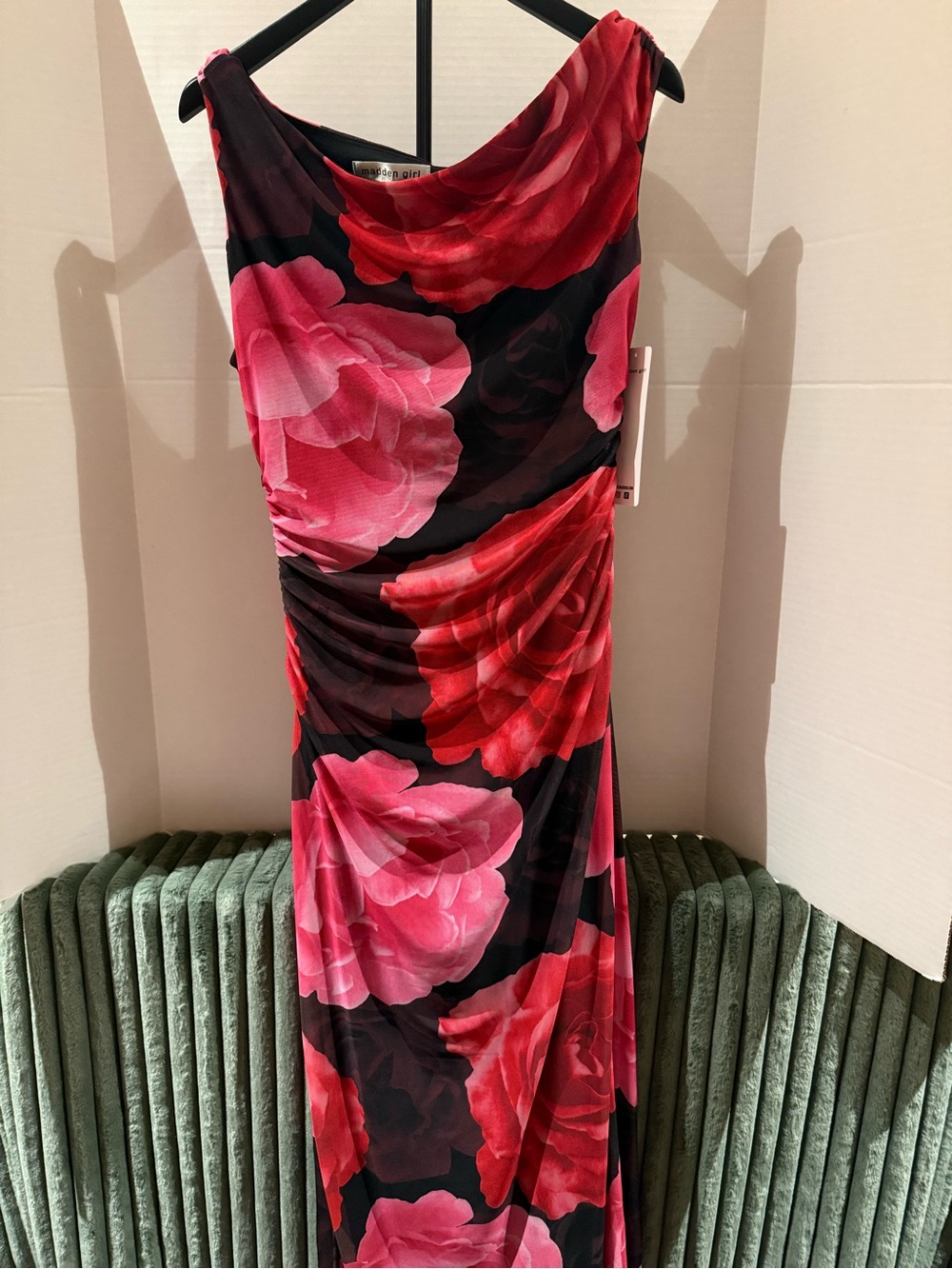 Women’s Floral Cowl Neck Maxi Dress - Pink & Red